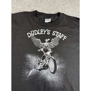 Vintage 90s Dudleys Staff Shirt Mens Skeleton Motorcycle Biker Rare Black Rare